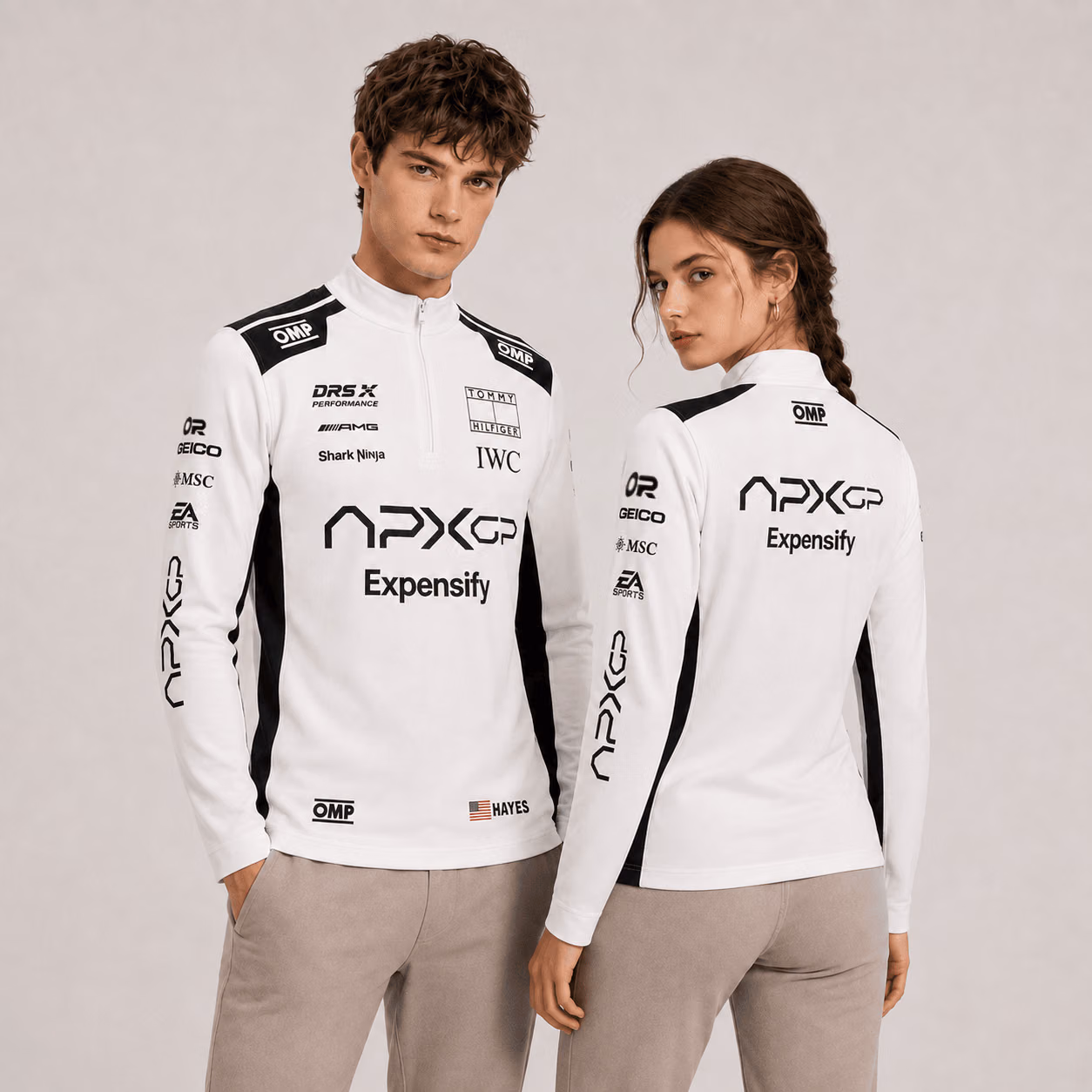 Brad Pitt Racing Polo - Sonny Hayes Movie White Sleeve Quarter Zip