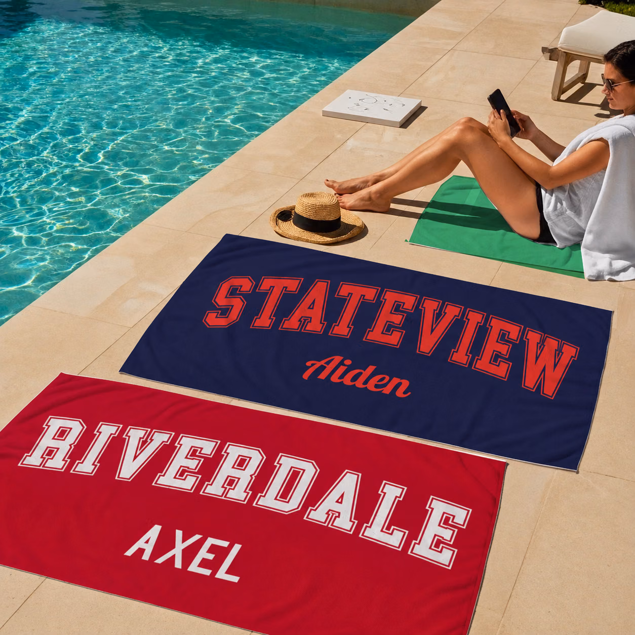 Personalized College Beach Towel - Custom School Spirit Vacation Towel