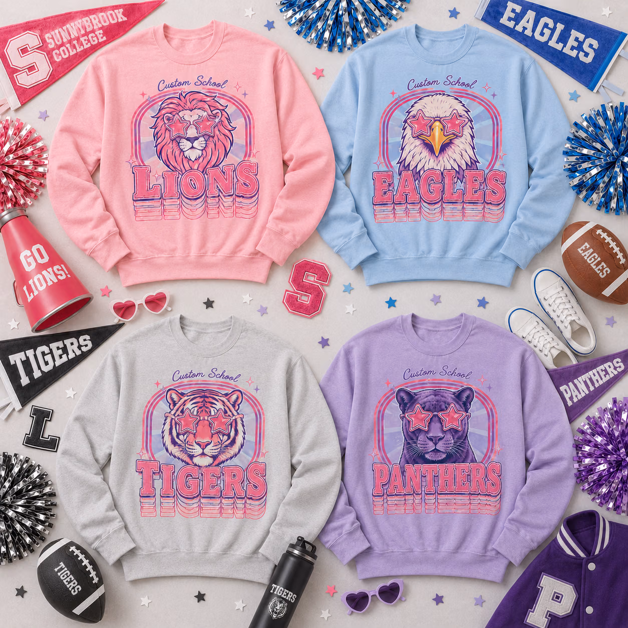 Custom College Sweatshirt - Cool Star Glasses Mascot Crewneck