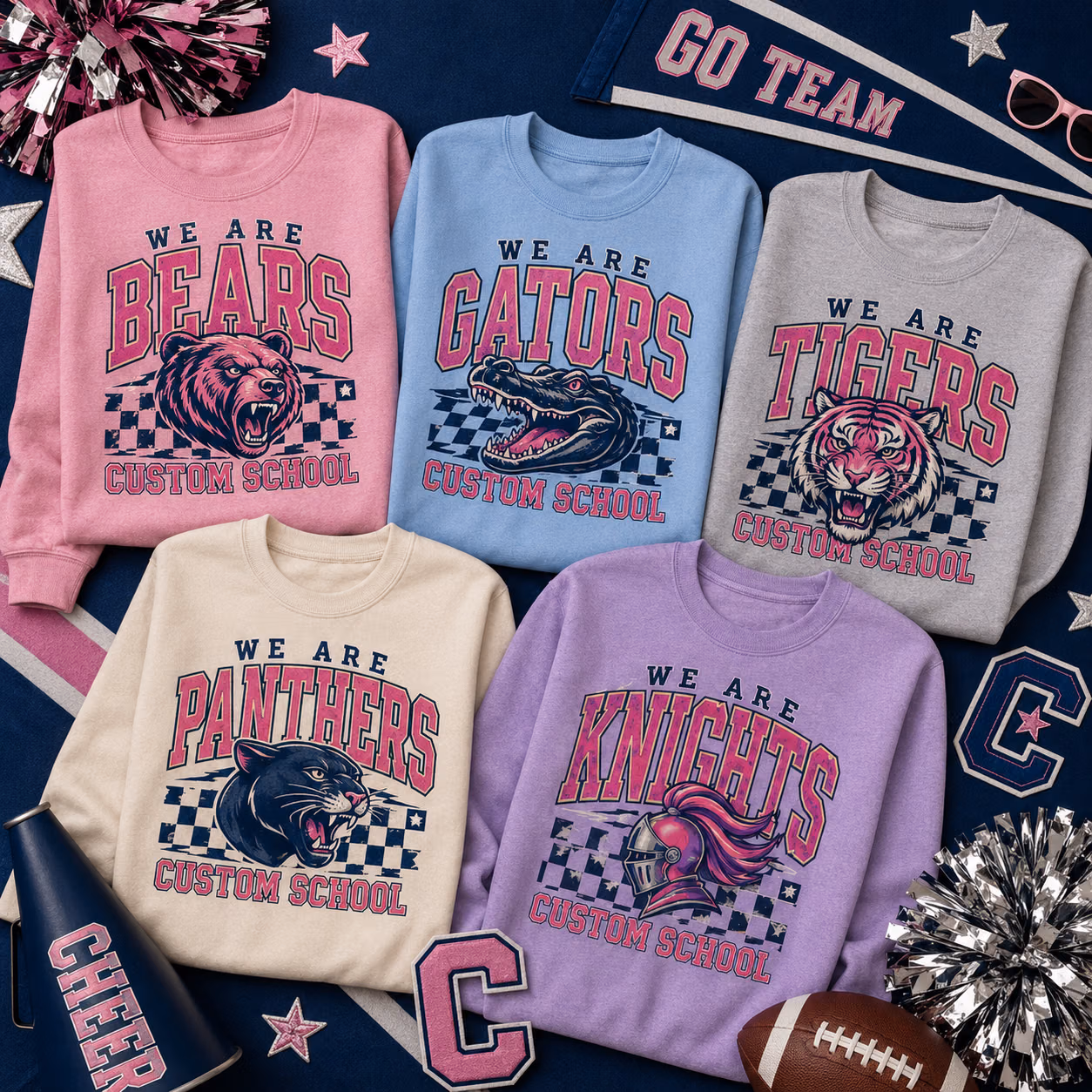 Custom College Sweatshirt - Personalized Checkered School Mascot