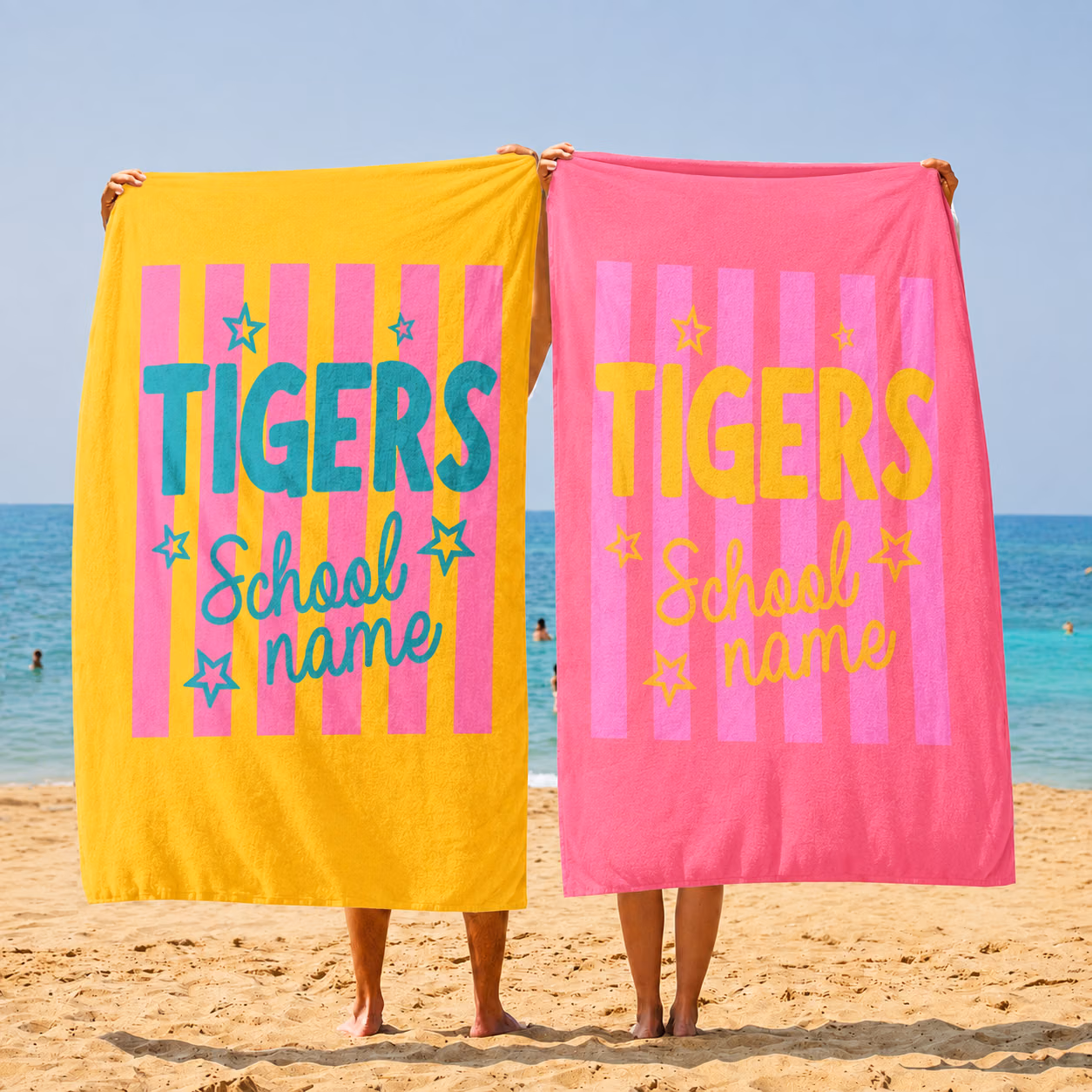 Personalized Beach Towel - Custom School Mascot Striped Towel