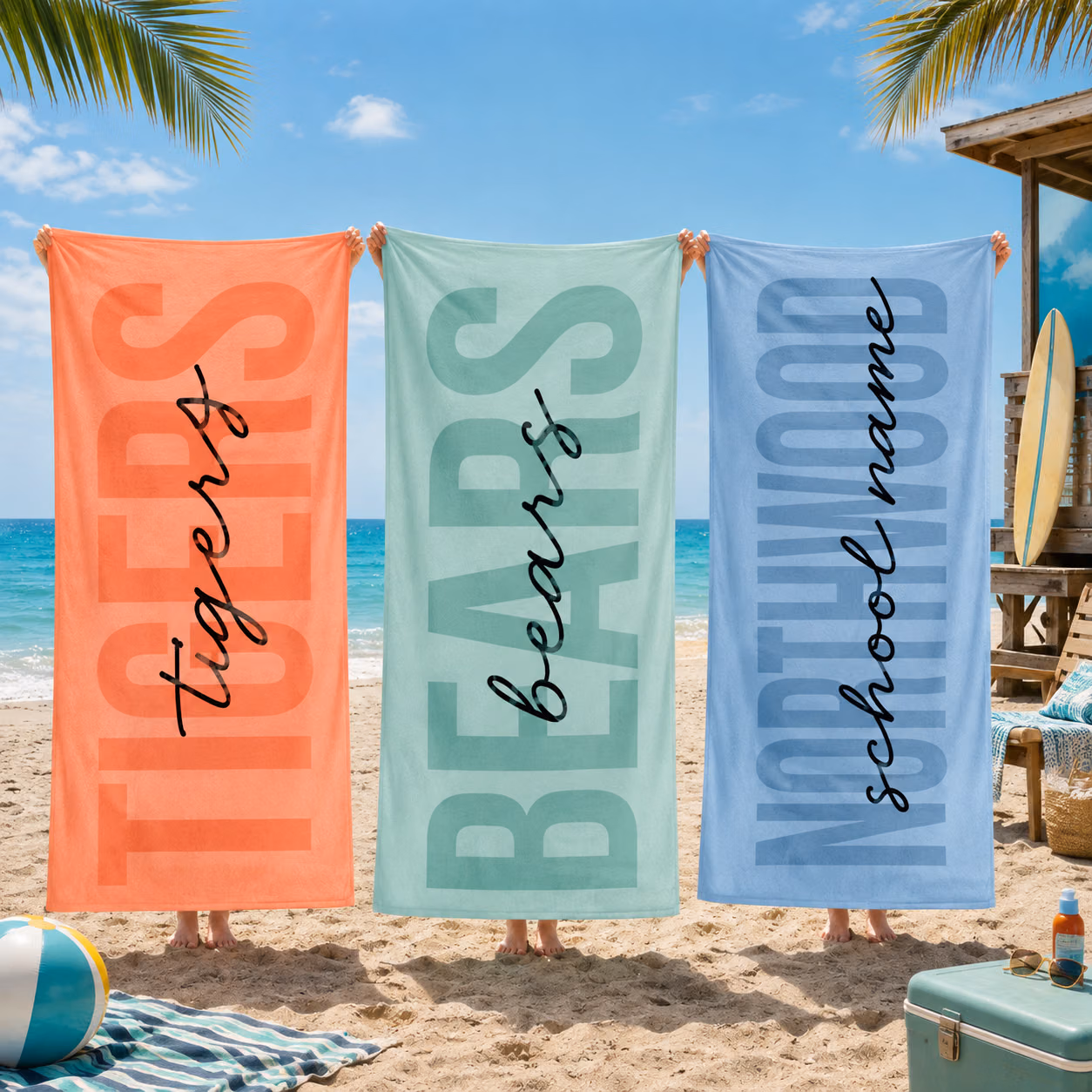 Personalized Beach Towels - Trendy Stacked Varsity Pool Towel