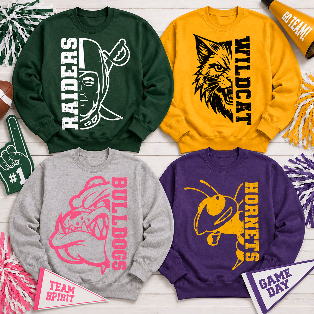 Custom College Sweatshirt - Split Mascot Game Day Crewneck