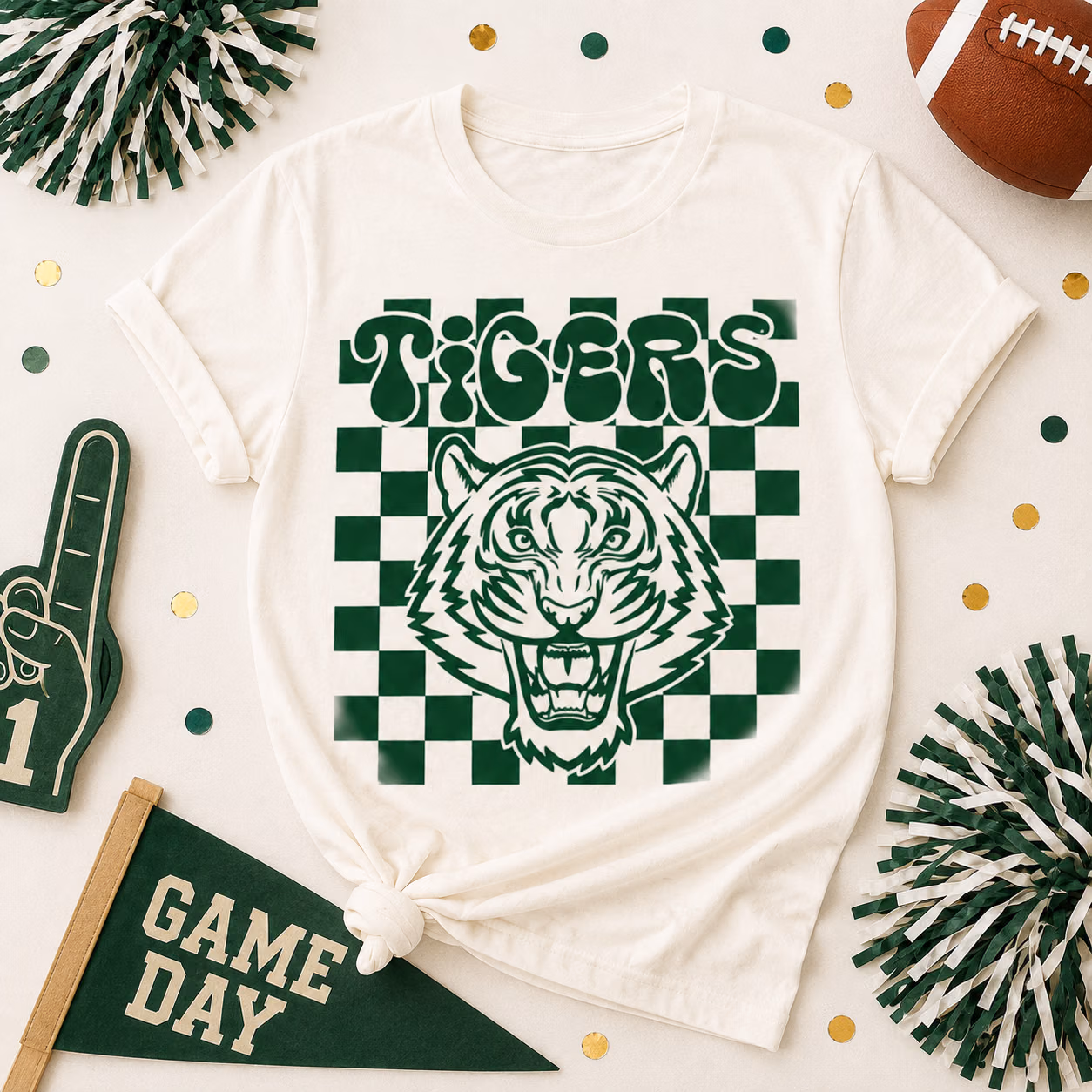 Custom College T-Shirt - Checkered School Mascot Game Day Tee 8 Custom College T-Shirt - Checkered School Mascot Game Day Tee - Image 8
