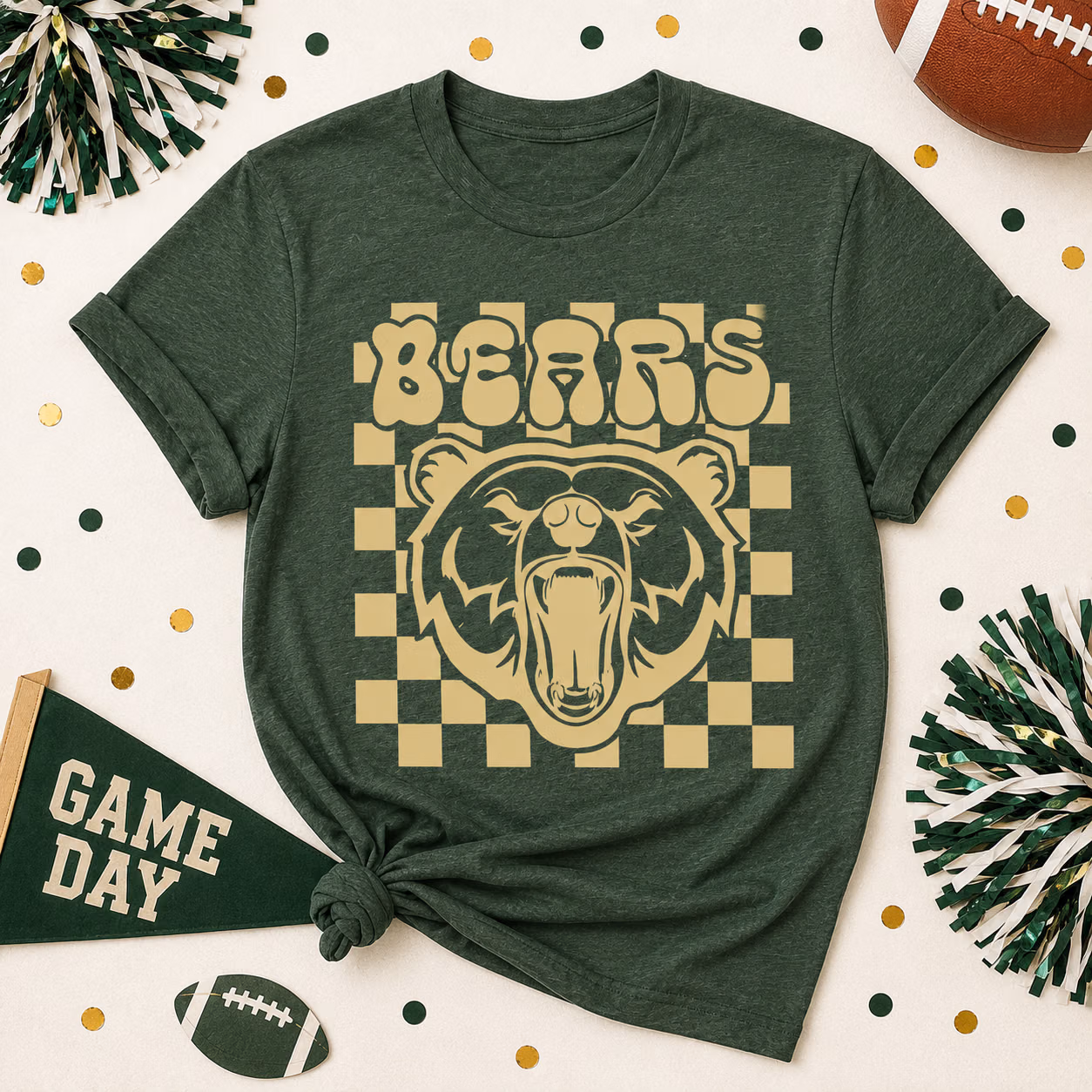 Custom College T-Shirt - Checkered School Mascot Game Day Tee 5 Custom College T-Shirt - Checkered School Mascot Game Day Tee - Image 5
