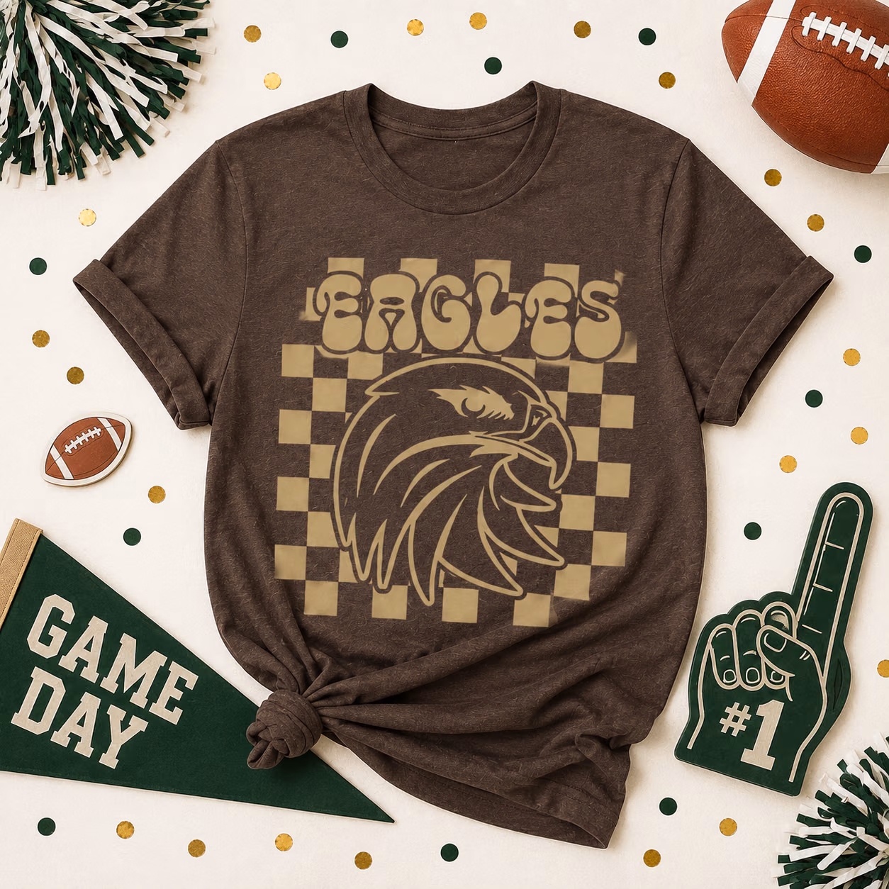 Custom College T-Shirt - Checkered School Mascot Game Day Tee 7 Custom College T-Shirt - Checkered School Mascot Game Day Tee - Image 7