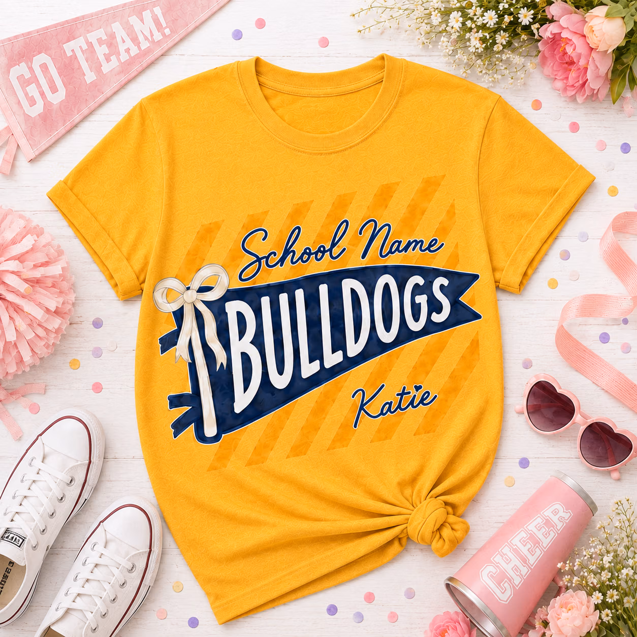 Custom College T-Shirt - Stripe Bow Pennant Mascot School Spirit 9 Custom College T-Shirt - Stripe Bow Pennant Mascot School Spirit - Image 9