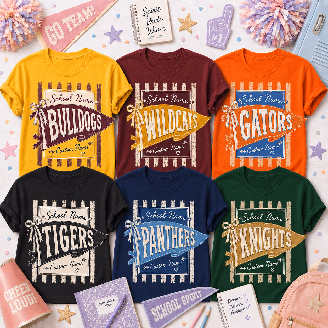 Custom College T-Shirt - Pennant Stripe Mascot Game Day Graphic Tee
