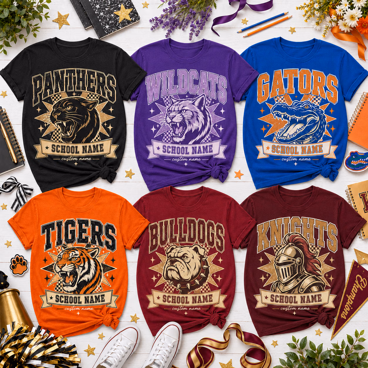 Custom College T-Shirt - Vintage Mascot Head School Spirit Tee