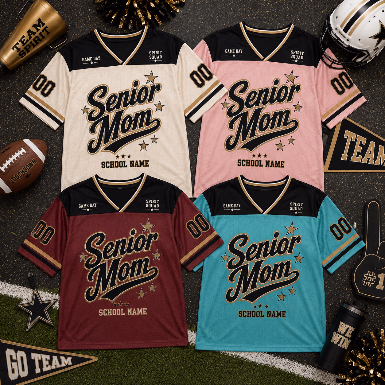 Custom Senior Mom Football Jersey – Personalized School Name College Spirit Shirt