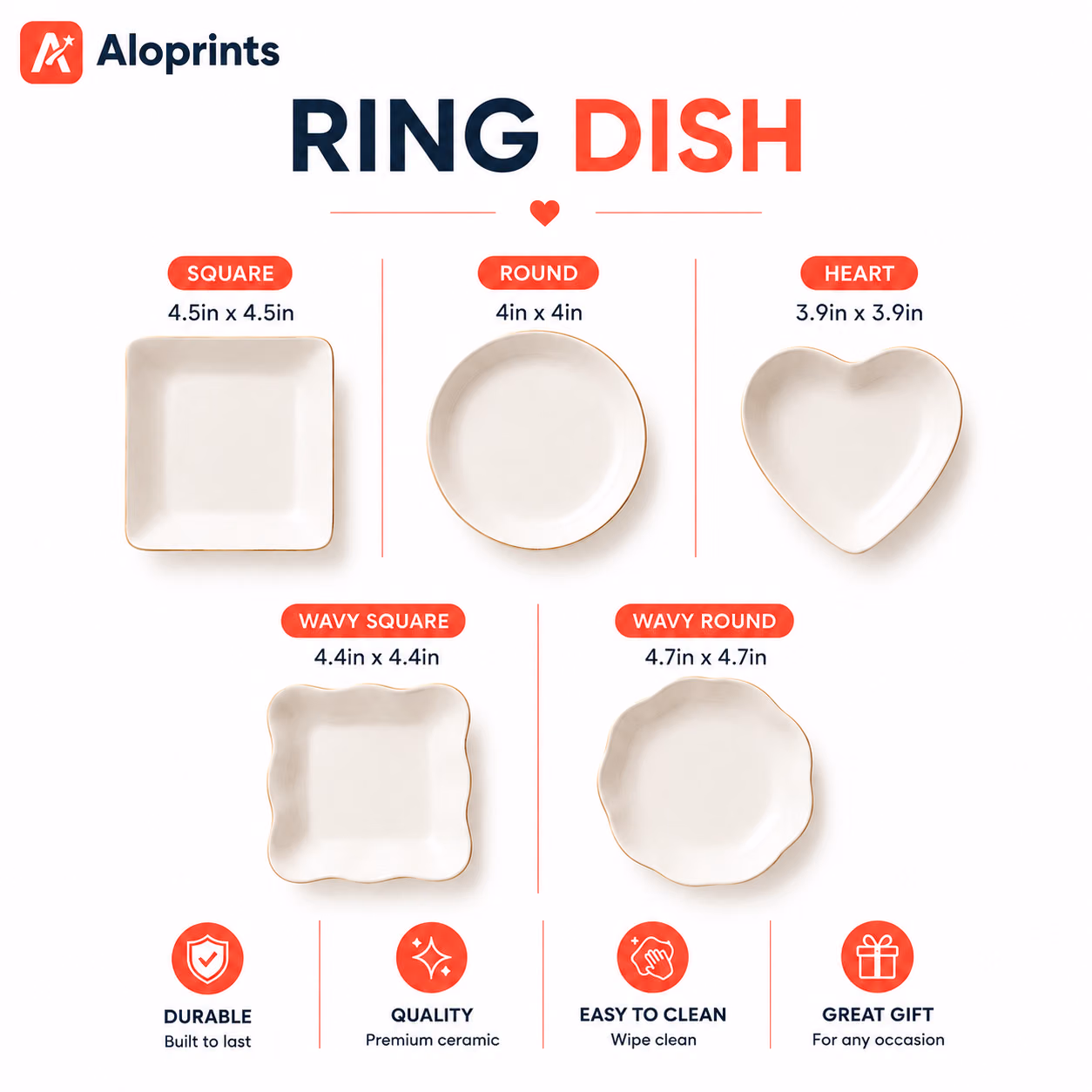 Alternative view of Custom Ceramic Ring Dish - Repeat Mascot Heart Glasses Tray