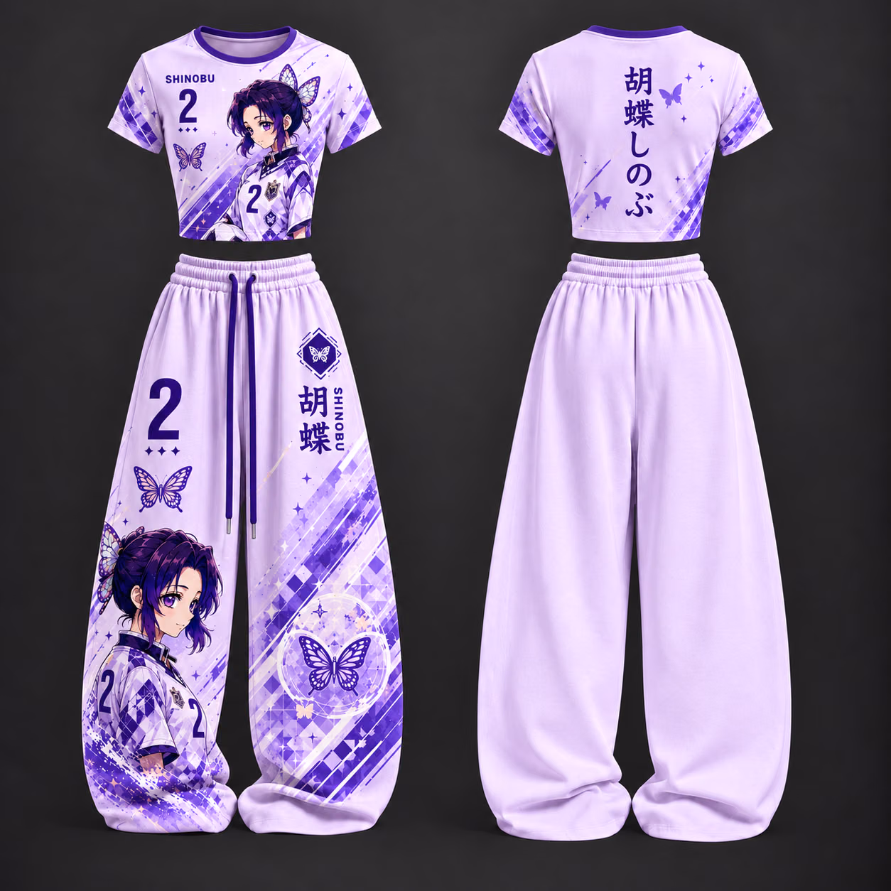 Wisteria Warrior Nichirin Blade Style Crop top And Baggy Set Anime Clothes