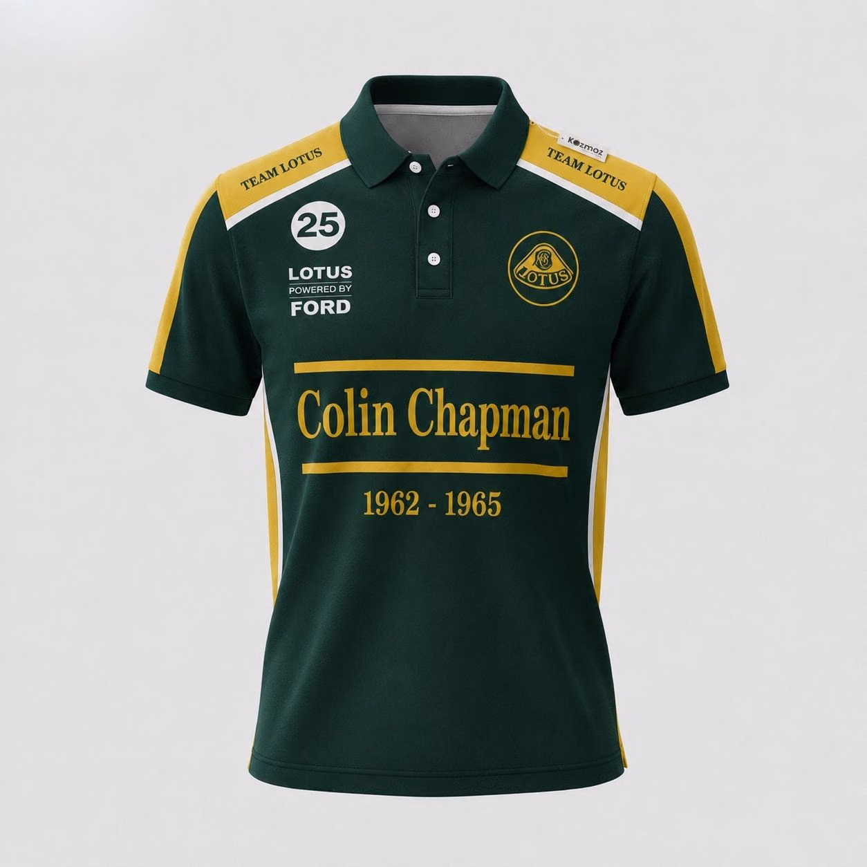 Alternative view of Colin Chapman Lotus 25 1962 - 1965 Green Yellow Custom Polo Shirt