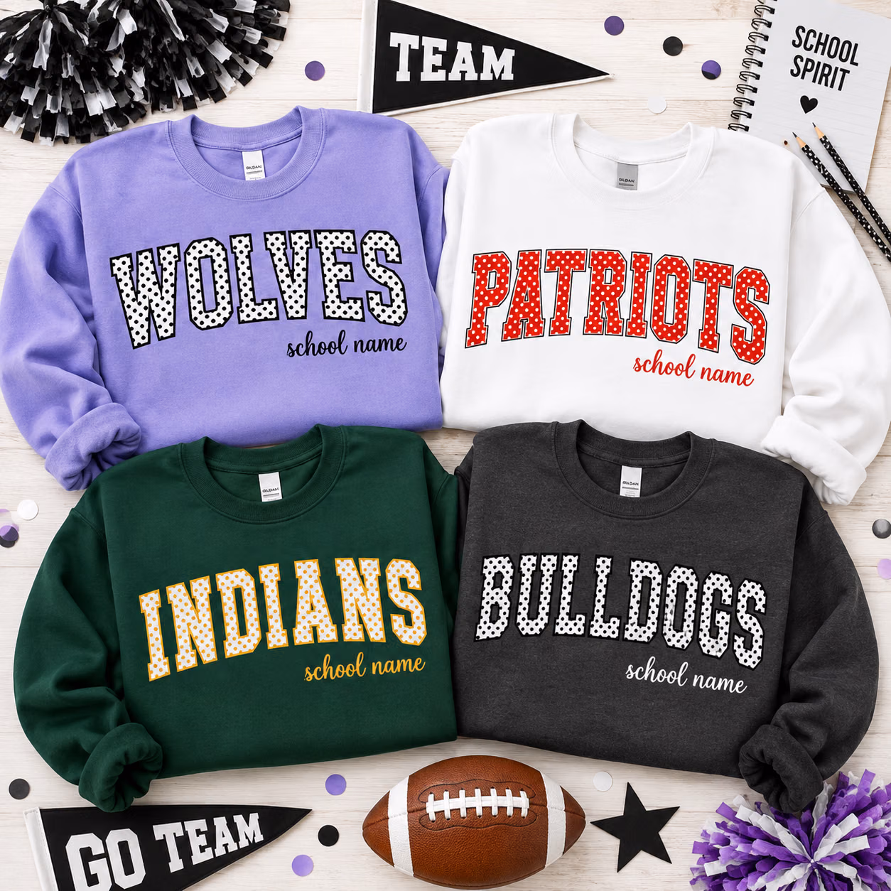 Custom College Sweatshirt - Personalized Polka Dot Mascot Crewneck