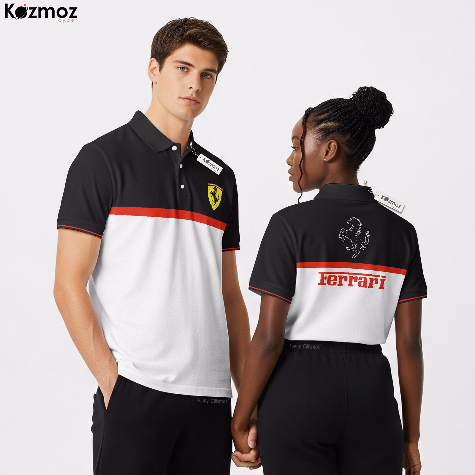 SF Polo Shirt - Black White Minimal Stripe Teamwear
