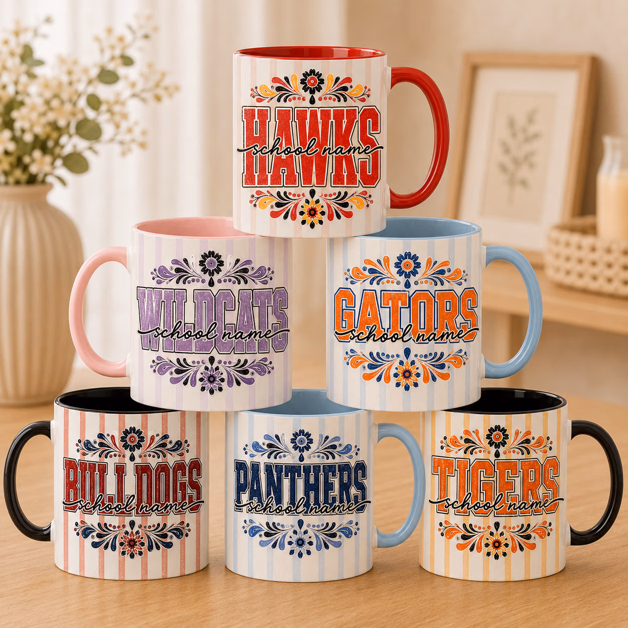 Custom College Accent Mug - Retro Floral School Spirit Cup