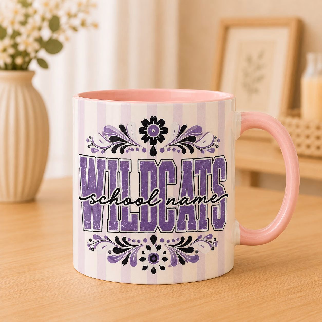 Custom College Accent Mug - Retro Floral School Spirit Cup 4 Custom College Accent Mug - Retro Floral School Spirit Cup - Image 4