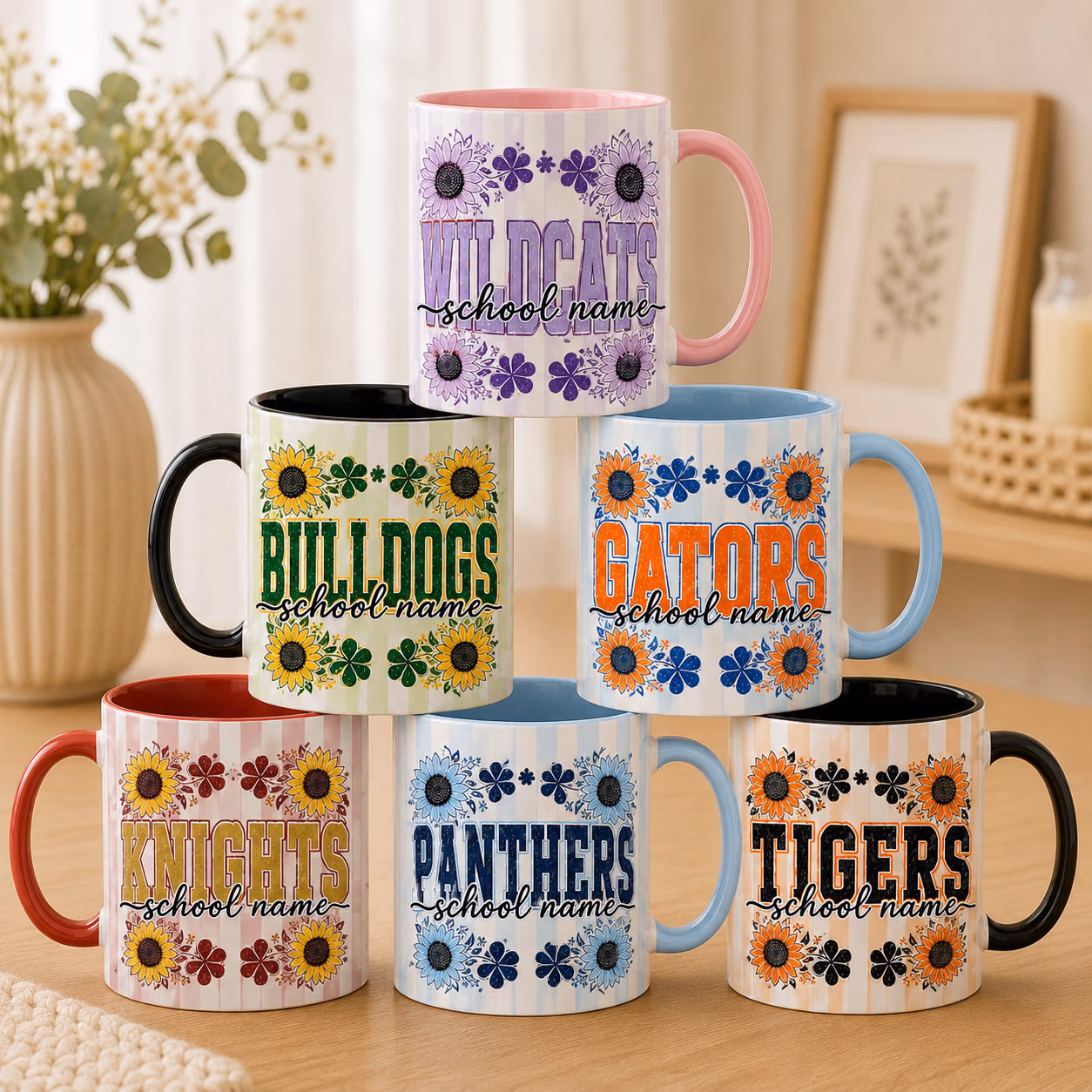 Custom College Accent Mug - Sunflower Floral School Spirit Cup
