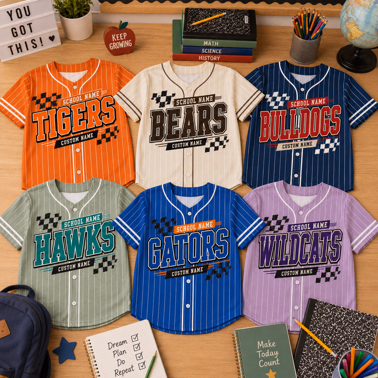 Custom College Baseball Jersey – Personalized Checkered Face School Spirit Mascot Shirt