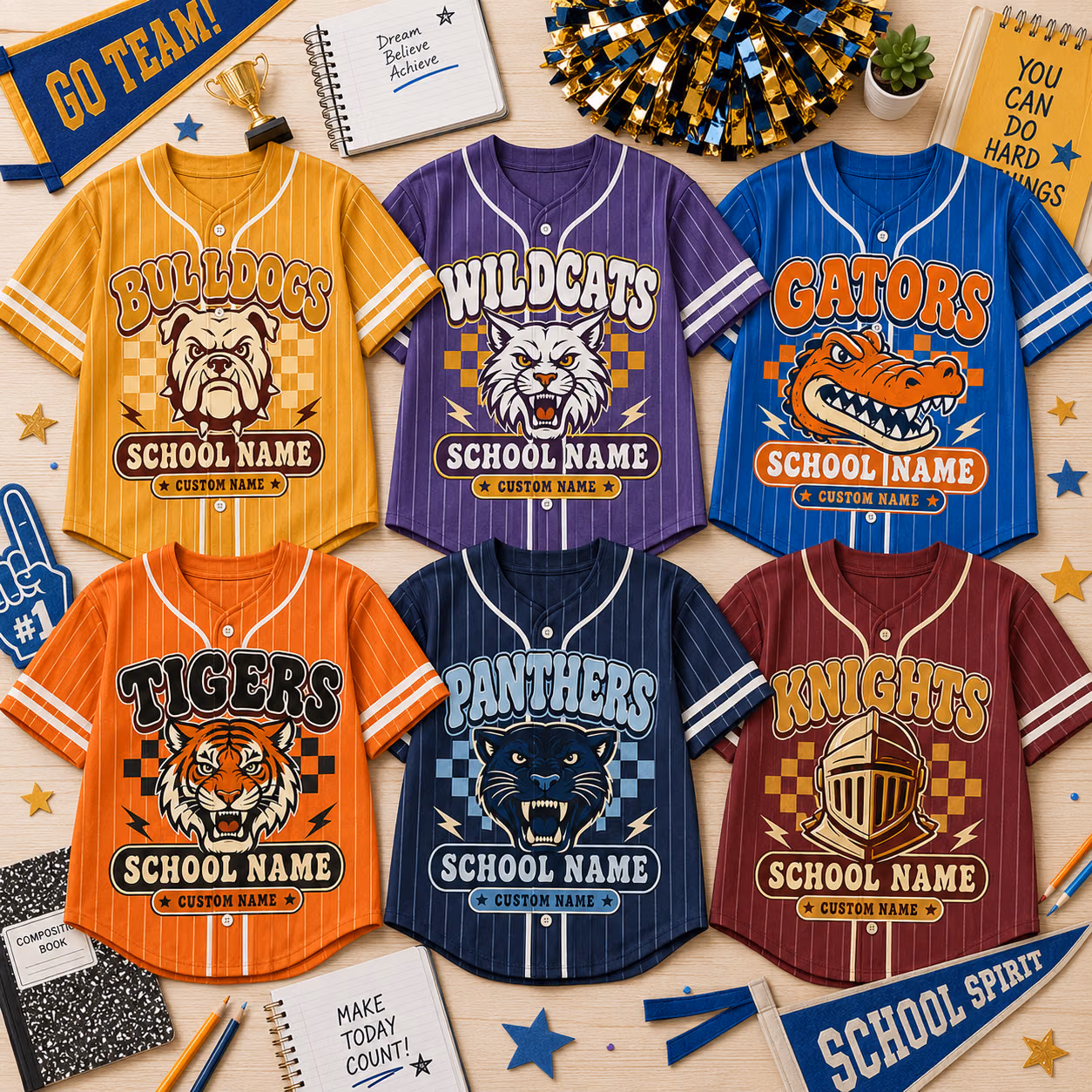 Custom College Baseball Jersey – Personalized Checkered Face School Spirit Mascot Shirt