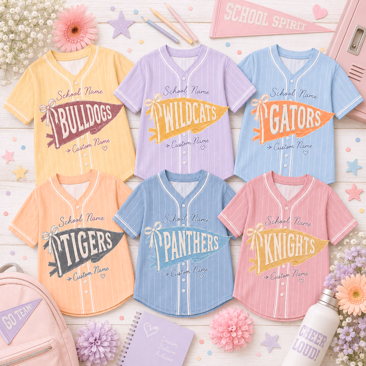Custom College Baseball Jersey - Personalized Pastel Pennant Mascot School Shirt