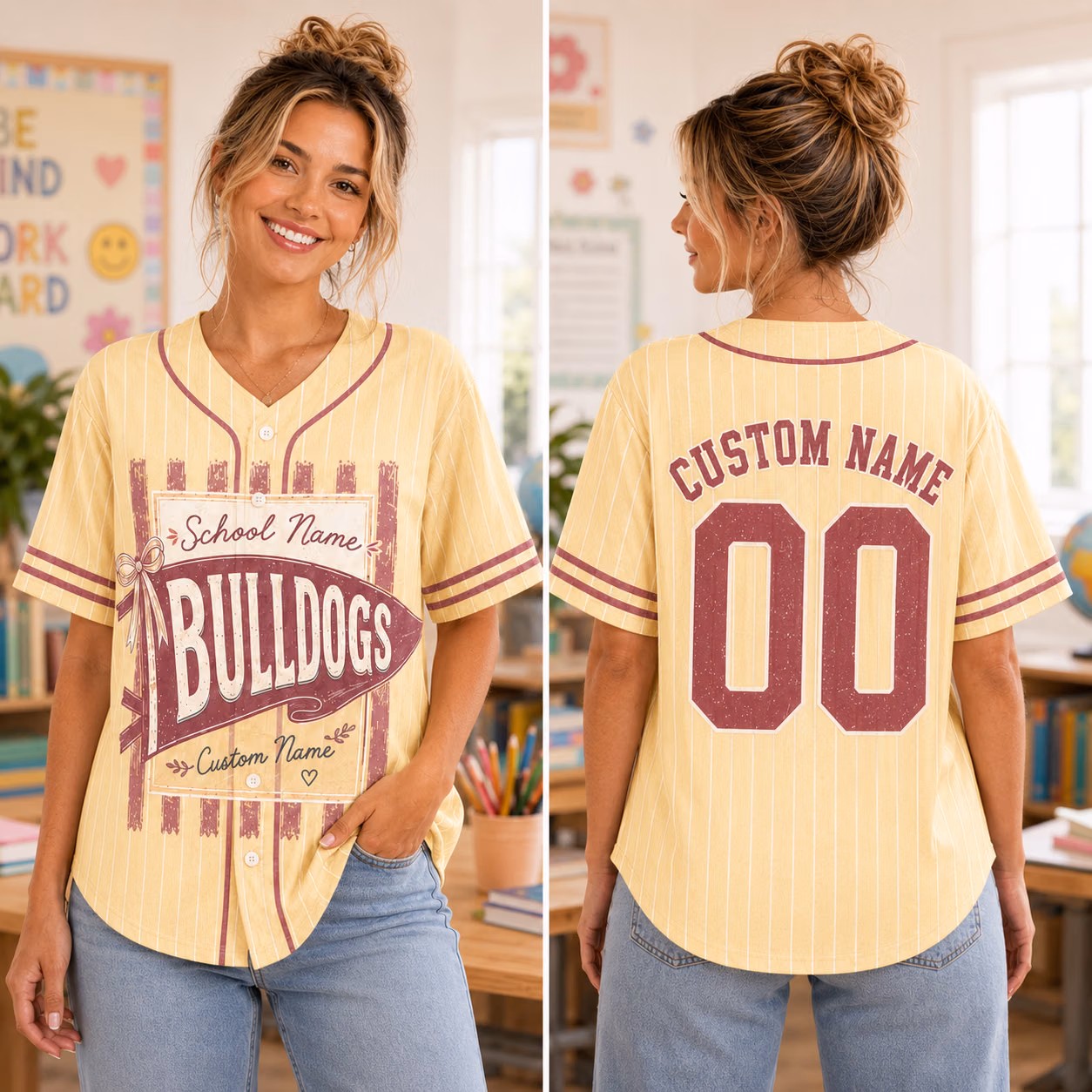 Alternative view of Personalized College Baseball Jersey, Custom Name & Bow Pennant Game Shirt