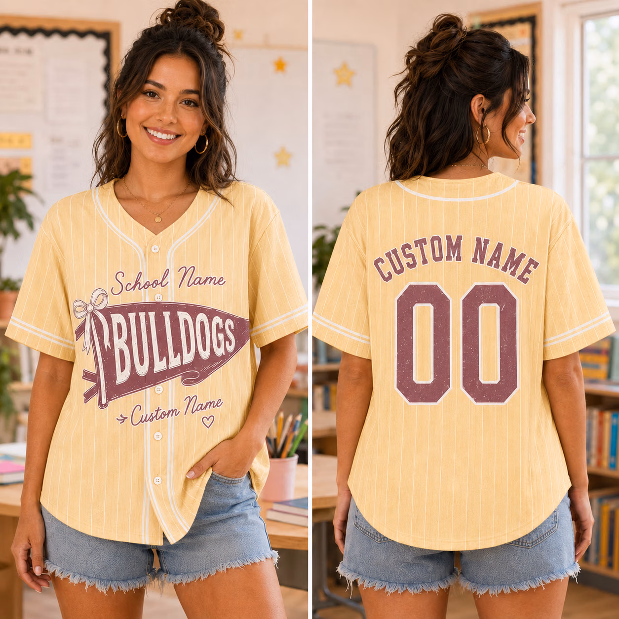 Alternative view of Custom College Baseball Jersey - Personalized Pastel Pennant Mascot School Shirt