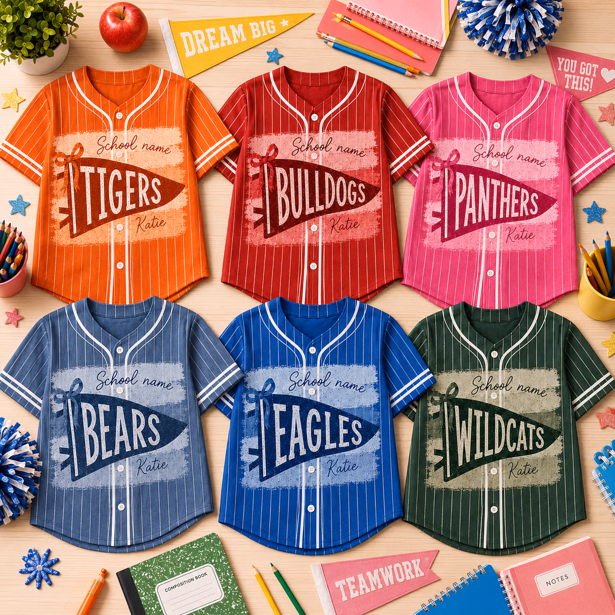Custom College Baseball Jersey - Personalized Pennant Mascot School Spirit Shirt