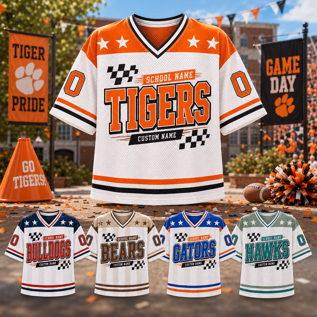 Custom College Football Jersey - Personalized Checkered Game Day Shirt