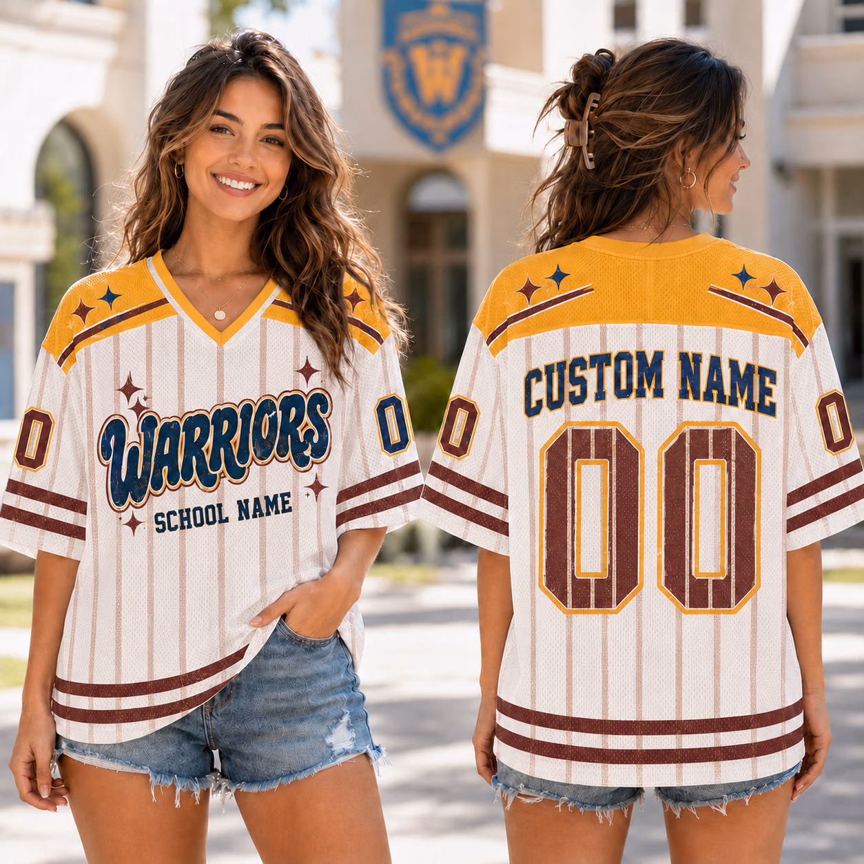 Alternative view of Custom Athletic Mascot Game Day Football Jersey - Personalized Groovy Stripe School Spirit Shirt