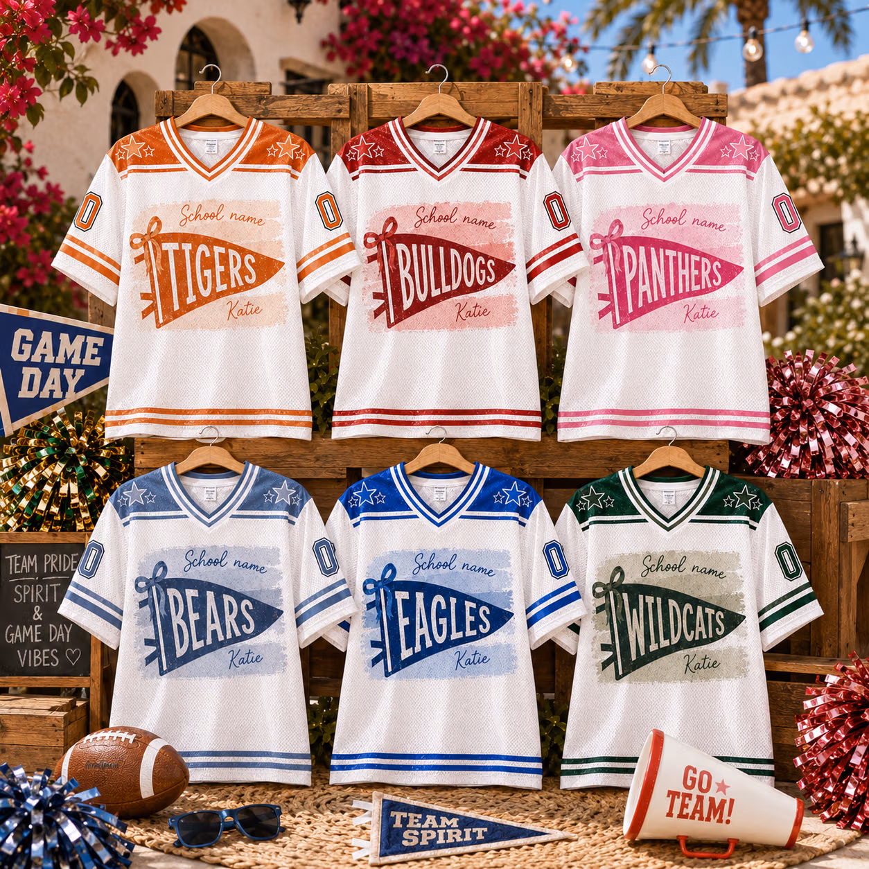 Custom College Football Jersey - Personalized Watercolor Pennant Shirt