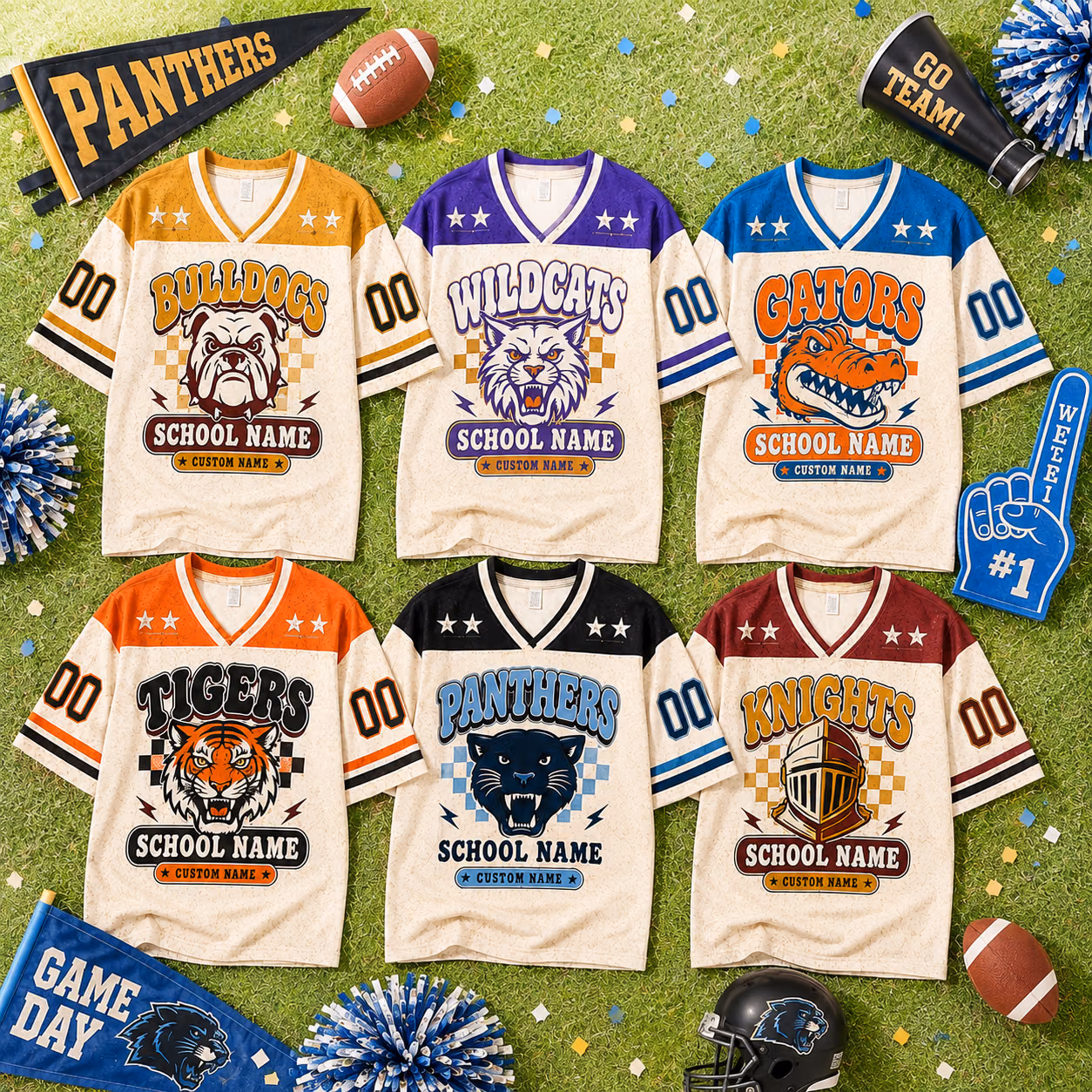 Custom College Football Jersey Shirt - Vintage Mascot Game Day Tee
