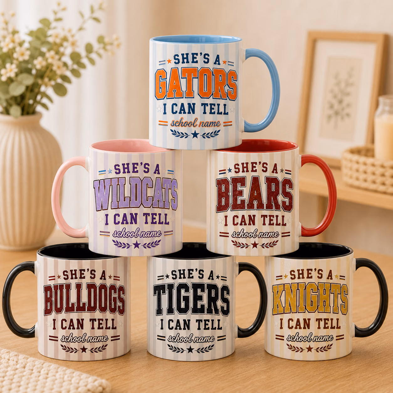 Custom College Name Accent Mug, Personalized Team Mascot Game Day Cup