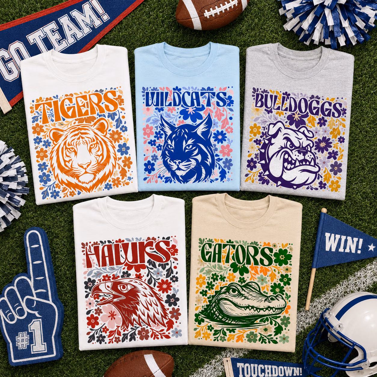 Custom College Spirit T-Shirt - Floral Mascot Graphic Tee