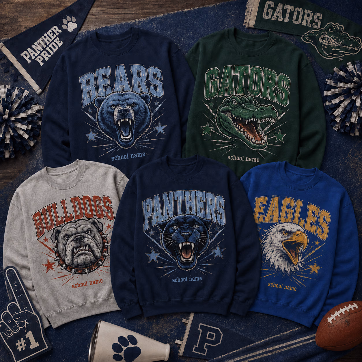 Custom College Sweatshirt - Distressed Varsity Mascot Crewneck
