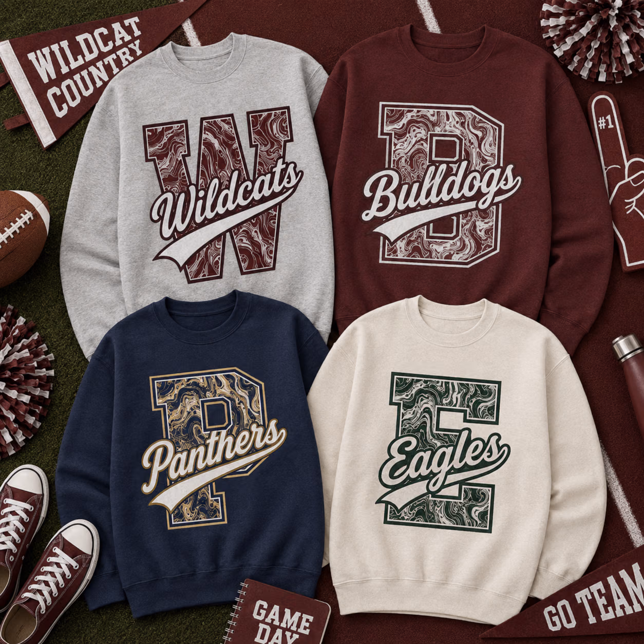 Custom College Sweatshirt - Personalized Marble Monogram School Crewneck