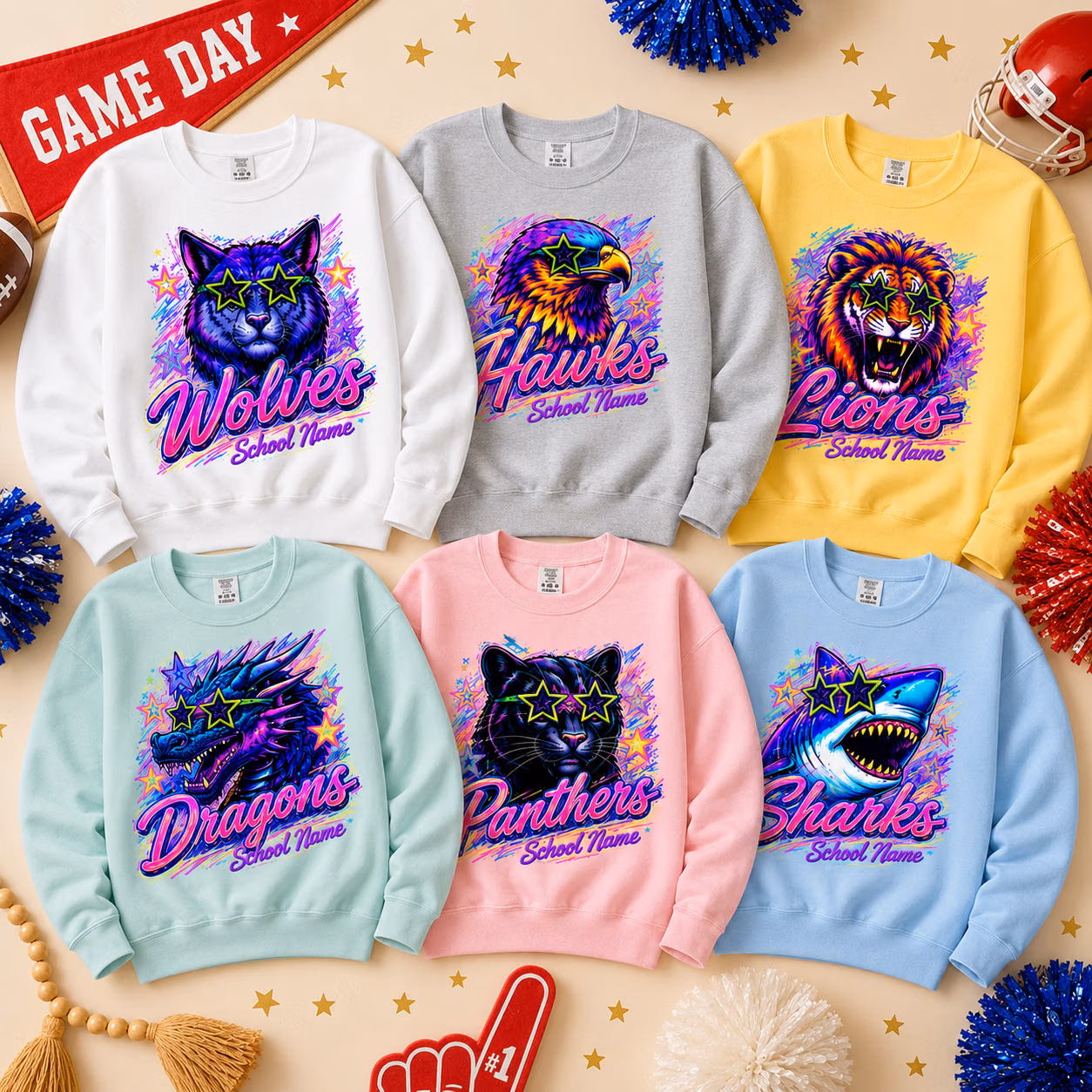 custom college sweatshirt vintage patchwork mascot crewneck ad094870