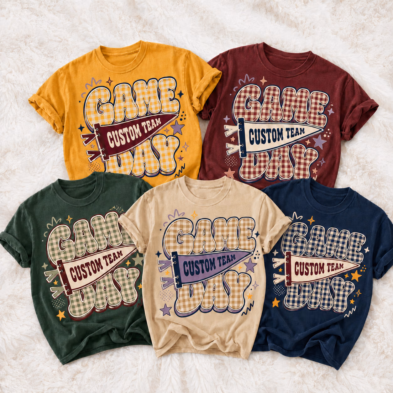 Custom College T-Shirt - Checkered Game Day Team Spirit Graphic Tee