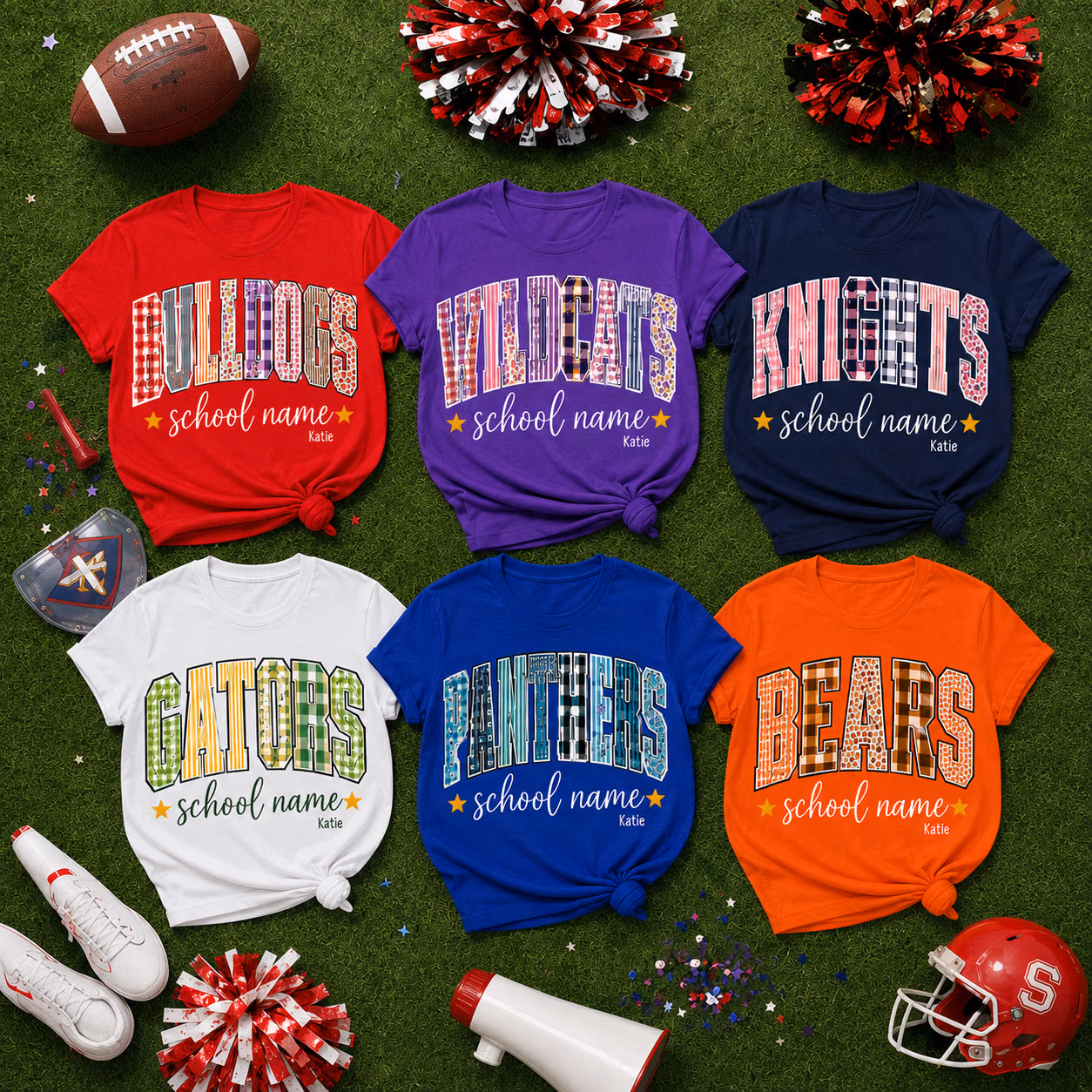 Custom College T-Shirt - Patterned Block Letter Mascot Spirit Tee