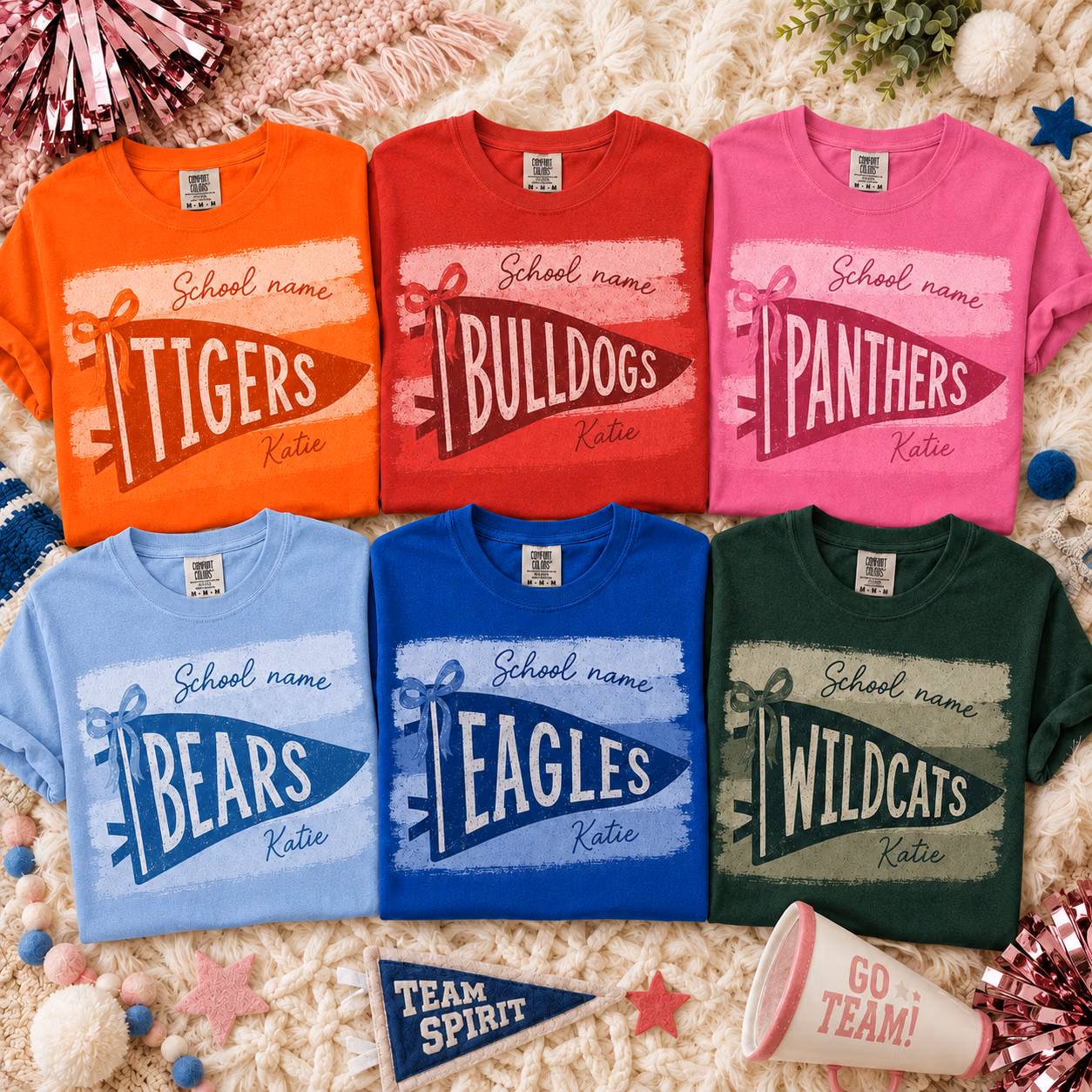 Custom College T-Shirt - Pennant Stripe Mascot Graphic Tee