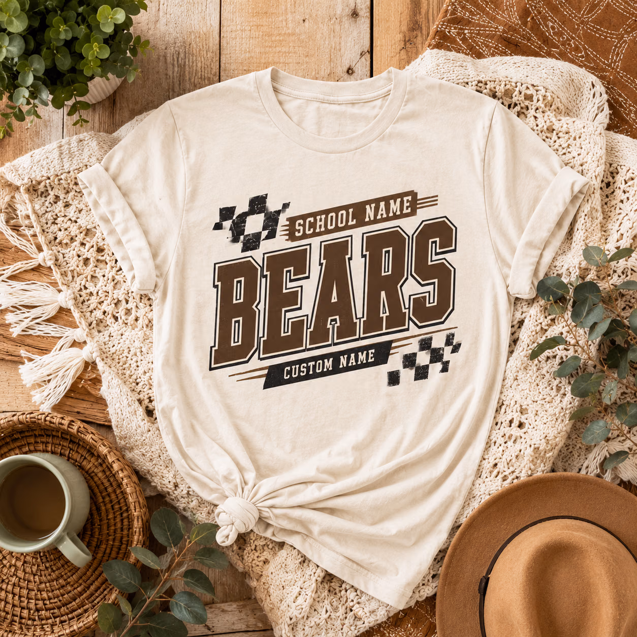 Custom College T-Shirt - Personalized Bears School Spirit Graphic Shirt