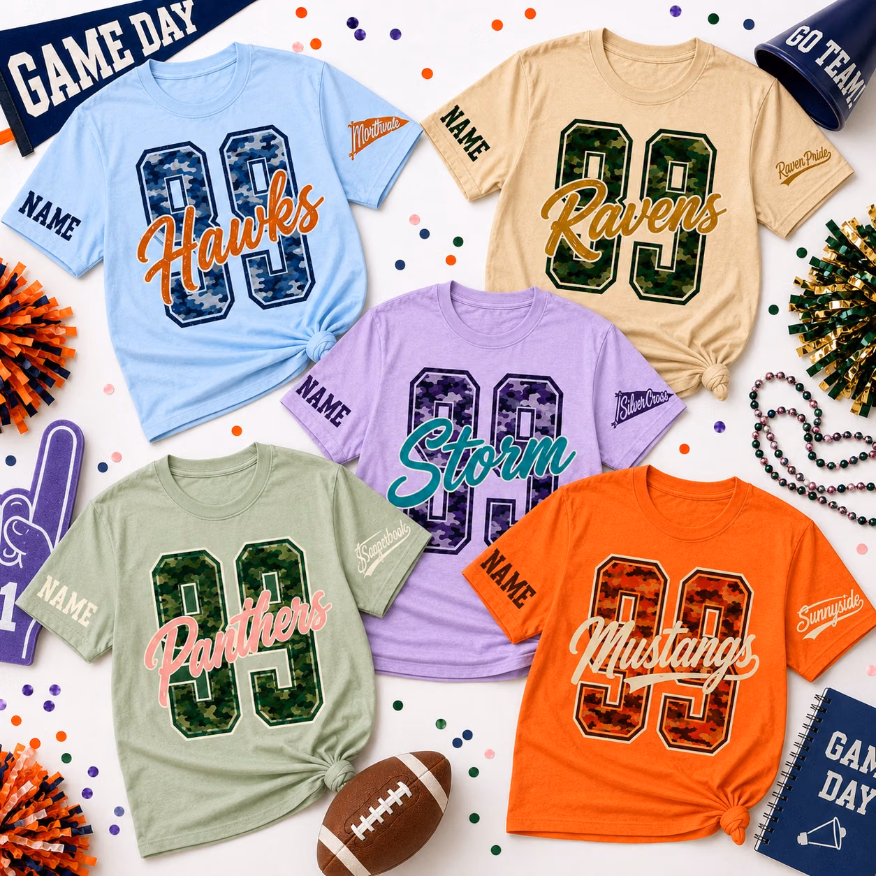 Custom College T-Shirt - Personalized Camo Monogram Mascot Tee