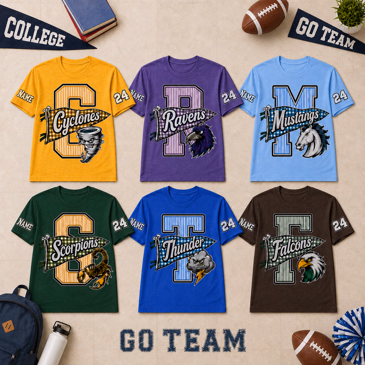Custom College T-Shirt - Personalized Mascot Pennant Game Day Tee