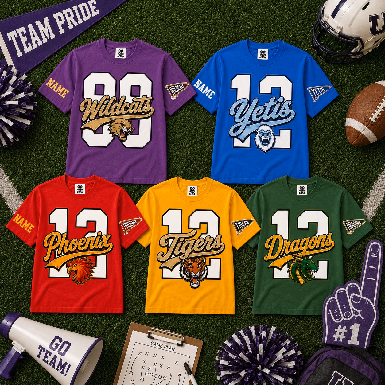 Custom College T-Shirt - Personalized Sleeve Name Mascot Athletic Tee
