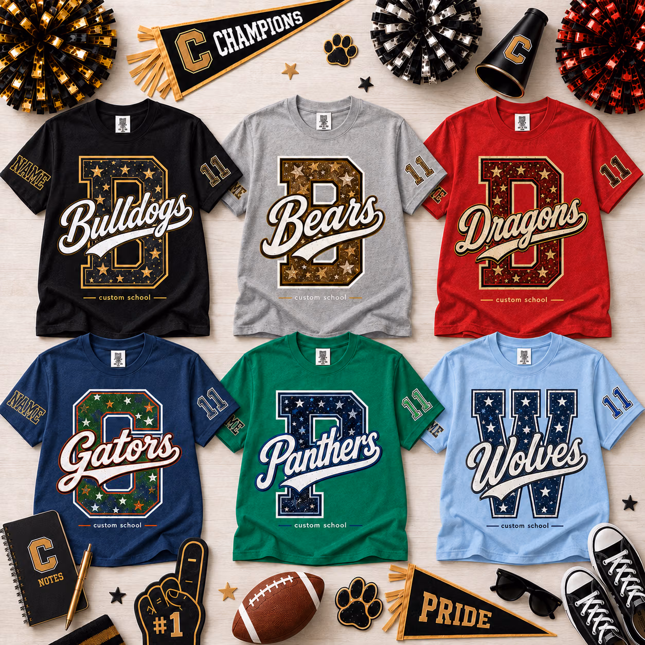 Custom College T-Shirt - Personalized Star Monogram Mascot Tee