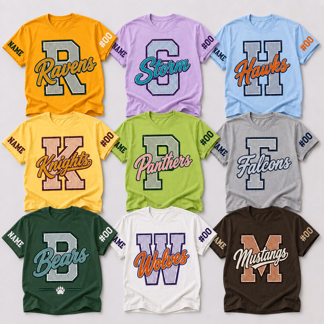 Custom College T-Shirt - Personalized Striped Monogram Mascot Tee