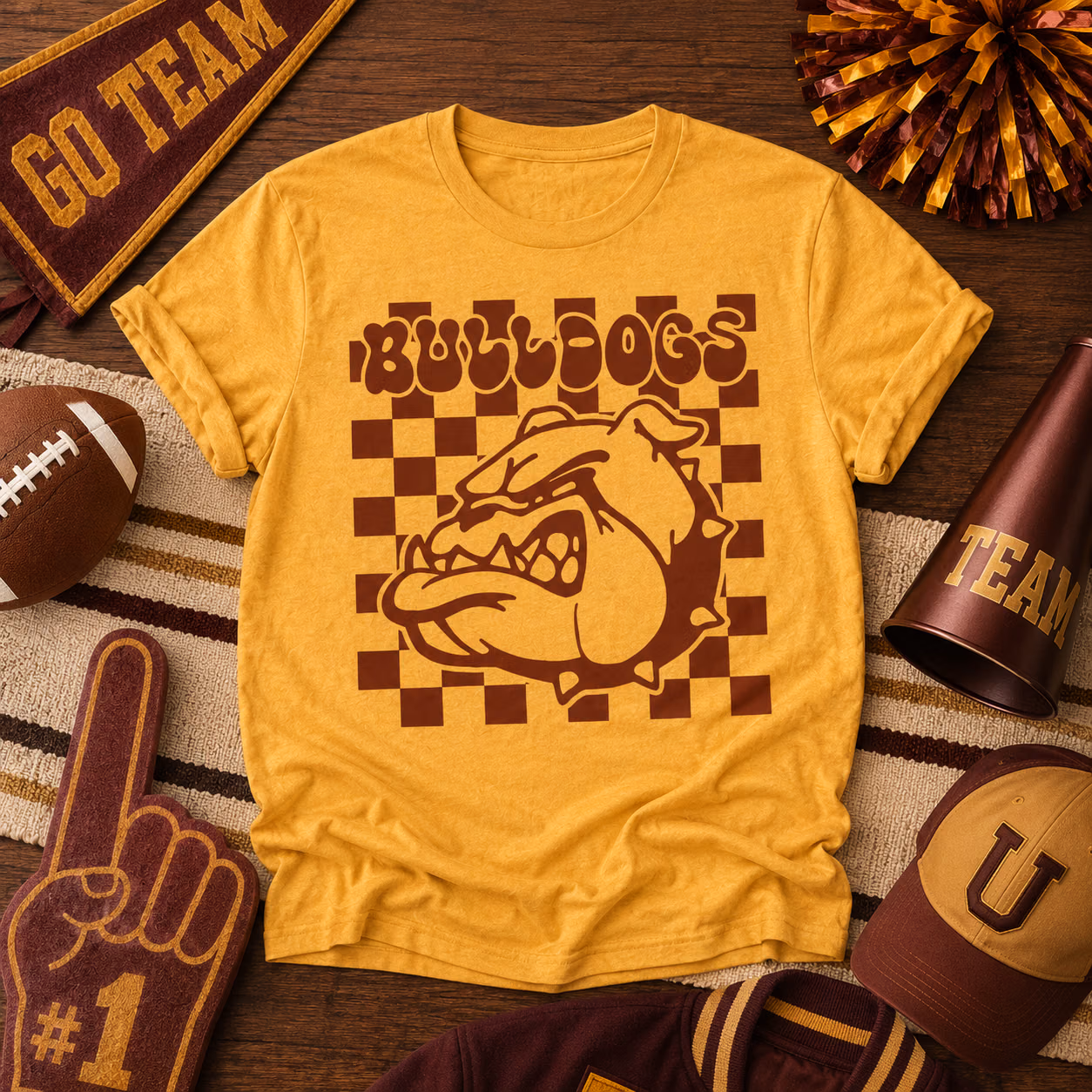 Custom College T-Shirt - Retro Checkered School Mascot Game Tee 8 Custom College T-Shirt - Retro Checkered School Mascot Game Tee - Image 8