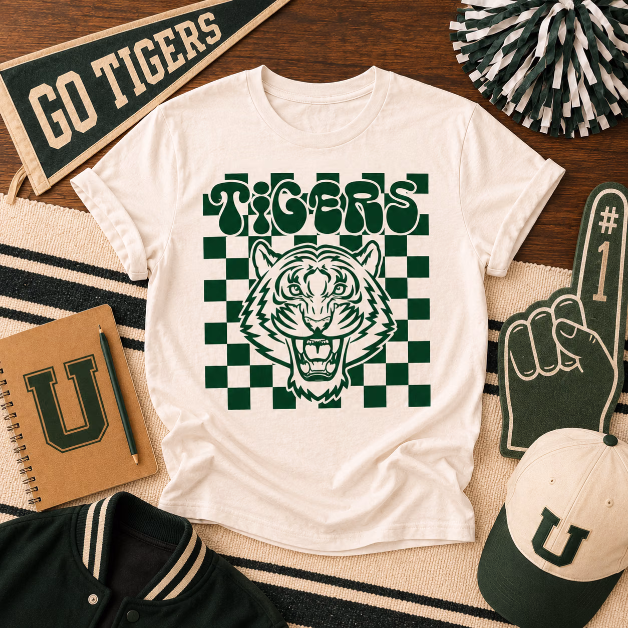 Custom College T-Shirt - Retro Checkered School Mascot Game Tee 6 Custom College T-Shirt - Retro Checkered School Mascot Game Tee - Image 6