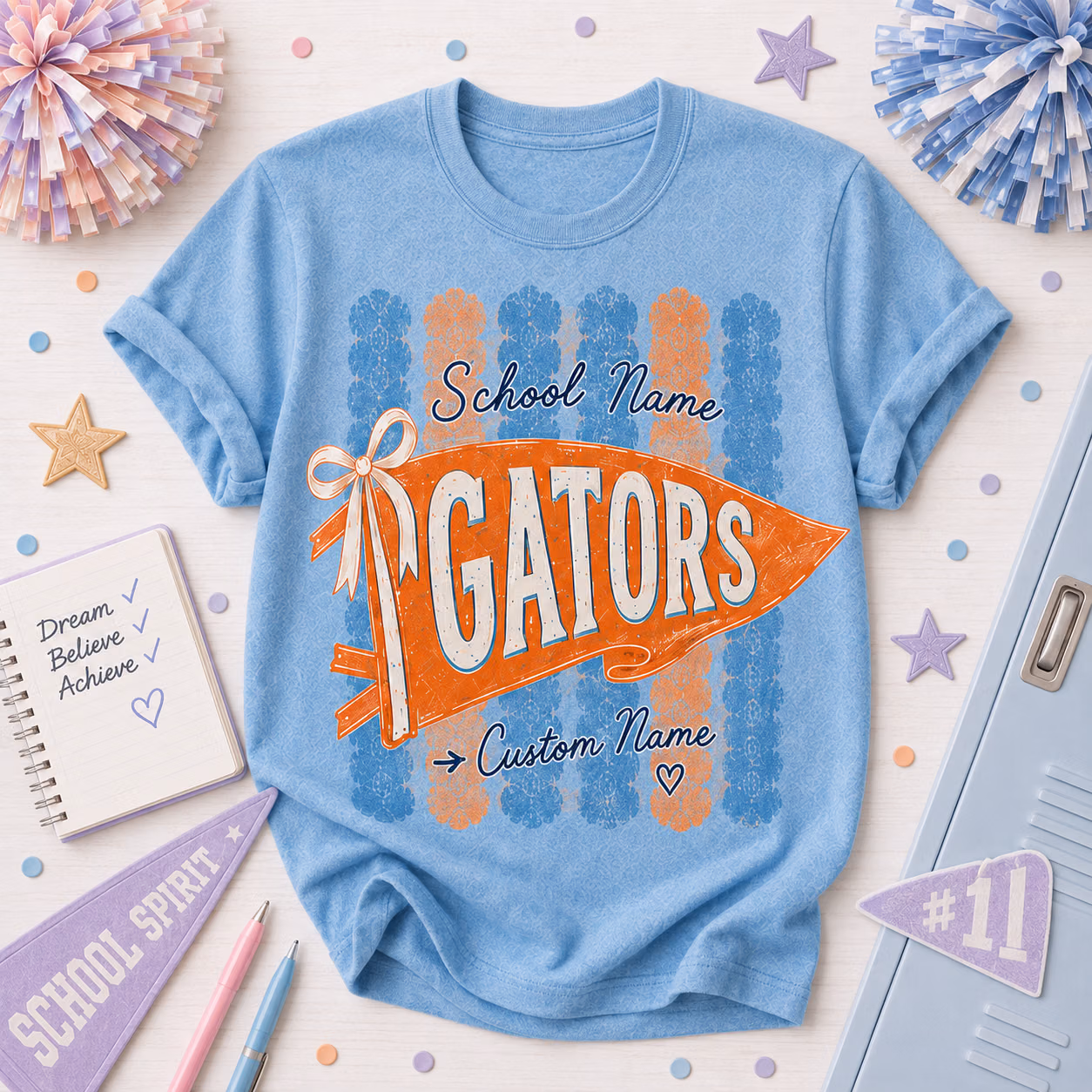Custom College T-Shirt - Stripe Bow Pennant Mascot School Spirit 5 Custom College T-Shirt - Stripe Bow Pennant Mascot School Spirit - Image 5