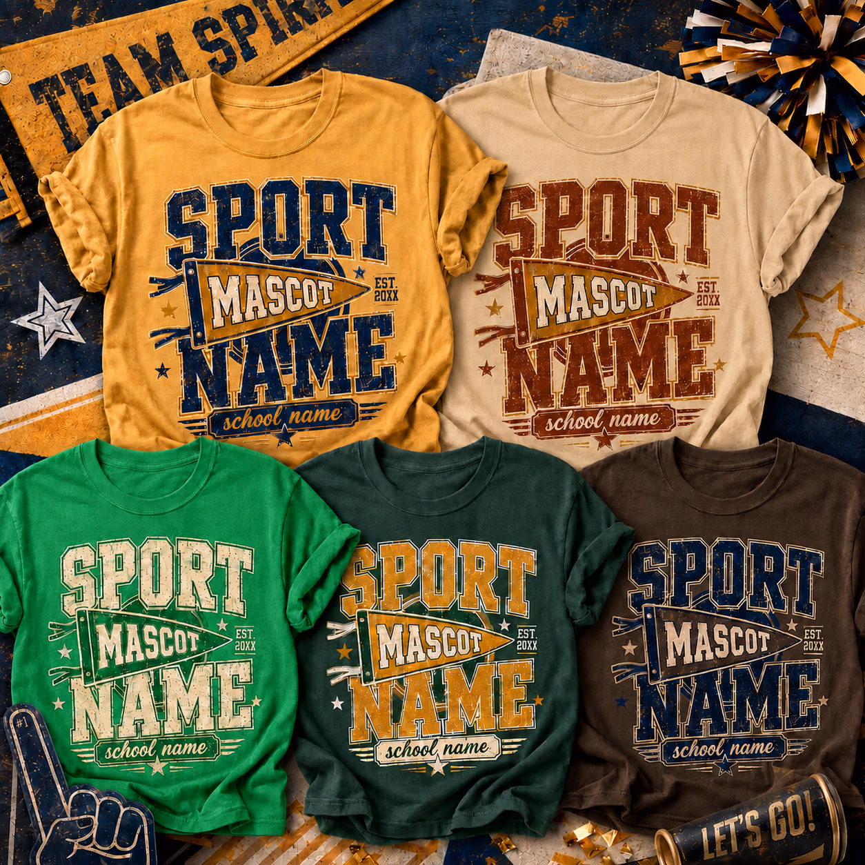 Custom College T-Shirt - Vintage Pennant Mascot Graphic Tee